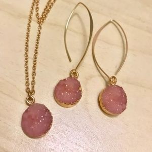 Round Druzy Earrings and Necklaces Set